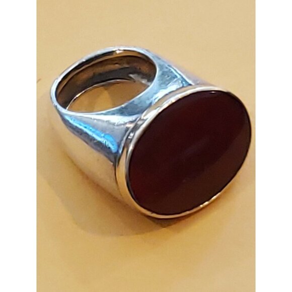 Vintage Mid Century Sterling & 14 Yellow Gold Carnelian Ring Size 7.5 - Picture 2 of 5